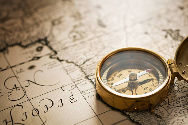 Compass on a vintage map.